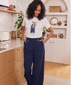 GEMO Tee-shirt manches courtes ample imprimé femme - LuluCastagnette blanc chine
