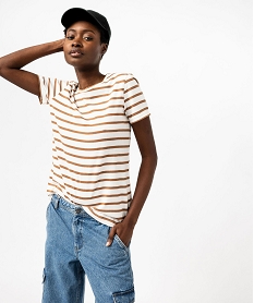 GEMO Tee-shirt femme rayé à manches courtes et col rond Imprimé