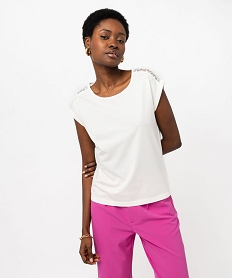 GEMO Tee-shirt à manches courtes avec épaules en dentelle femme blanc chine
