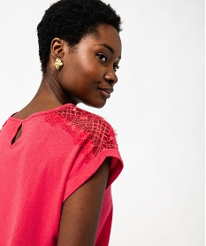 GEMO Tee-shirt à manches courtes avec épaules en dentelle femme rose standard