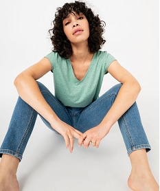 GEMO Tee-shirt manches courtes coupe loose en lin femme Vert