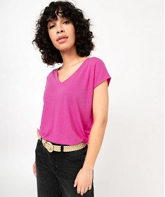 GEMO Tee-shirt manches courtes coupe loose en lin femme rose standard