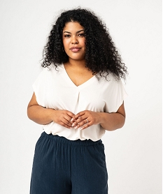 GEMO Tee-shirt à manches courtes à double col V femme grande taille blanc chine