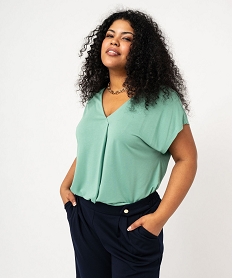 GEMO Tee-shirt à manches courtes à double col V femme grande taille vert standard