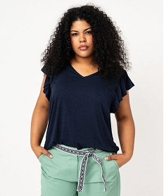 GEMO Tee-shirt pailleté avec manches à volants femme grande taille Bleu