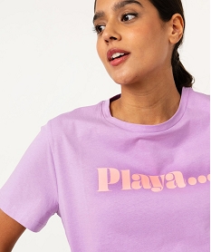 GEMO Tee-shirt manches courtes à message femme Violet