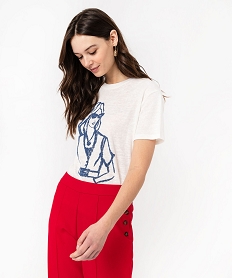 GEMO Tee-shirt à manches courtes avec motif esquisse femme Beige
