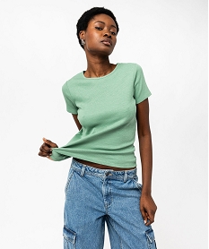 GEMO Tee-shirt manches courtes en maille côtelée femme vert standard