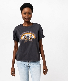 GEMO Tee-shirt à manches courtes avec motif hippie femme Gris