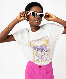 GEMO Tee-shirt à manches courtes avec motif hippie femme blanc chine