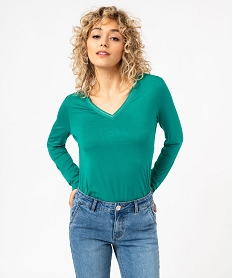 tee-shirt a manches longues avec col v scintillant femme vert t-shirts manches longuesJ785201_1