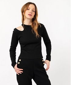 GEMO Tee-shirt à manches longues avec découpe sur l’épaule femme noir standard