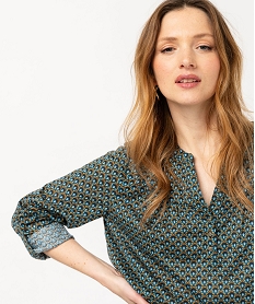 GEMO Tee-shirt à manches longues imprimé avec col boutonné femme Imprimé