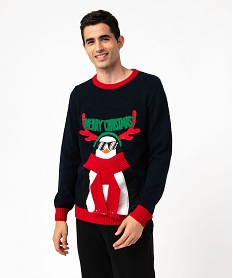 pull de noel homme avec motif pingouin bleu pullsJ789001_1