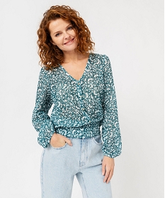 GEMO Tee-shirt à manches longues en maille ajourée femme Imprimé