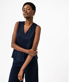 GEMO Débardeur en maille avec col V fantaisie femme noir chine