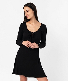 GEMO Robe à manches longues avec décolleté fantaisie femme noir standard