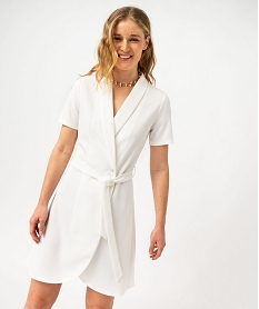 GEMO Robe portefeuille manches courtes en maille extensible femme blanc chine