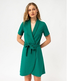 GEMO Robe portefeuille manches courtes en maille extensible femme vert standard
