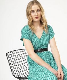 GEMO Robe longue taille empire en maille froissée extensible femme Vert