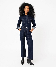 combinaison pantalon en jean a manches longues femme bleuJ798801_1