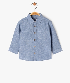 chemise manches longues en coton lin melanges bebe garcon bleu chemisesJ809201_1