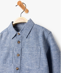 chemise manches longues en coton lin melanges bebe garcon bleu chemisesJ809201_2