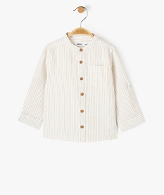 chemise bebe garcon a manches longues et col mao en lin beige chemisesJ809401_1