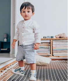 GEMO Ensemble 2 pièces en lin chemise + short bébé garçon Blanc