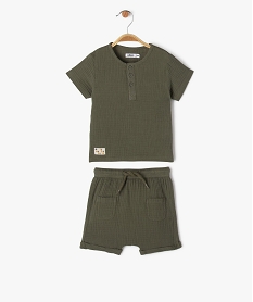 ensemble short tee-shirt en gaze de coton bebe garcon vert shortsJ810201_1