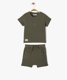 GEMO Ensemble short + tee-shirt en gaze de coton bébé garçon Vert