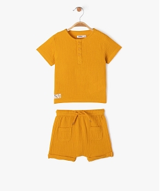 ensemble short tee-shirt en gaze de coton bebe garcon jauneJ810301_1