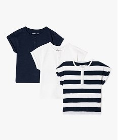 GEMO Tee-shirt manches courtes à col tunisien bébé garçon (lot de 3) Bleu