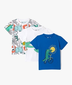 GEMO Tee-shirt à manches courtes à motifs animaux bébé garçon (lot de 3) Bleu