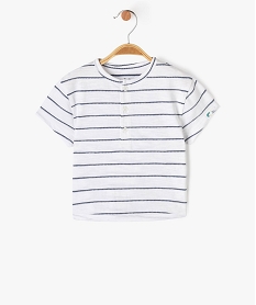 tee-shirt a manches courtes raye col tunisien bebe garcon blancJ820101_1