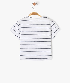 tee-shirt a manches courtes raye col tunisien bebe garcon blancJ820101_3