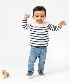 GEMO Tee-shirt à manches longues rayé bébé garçon Blanc