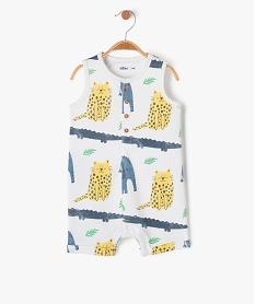 GEMO Combishort sans manches en maille bouclette à motifs animaux bébé garçon blanc chine