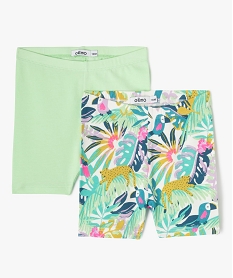 GEMO Leggings short court en coton stretch bébé fille (lot de 2) vert standard