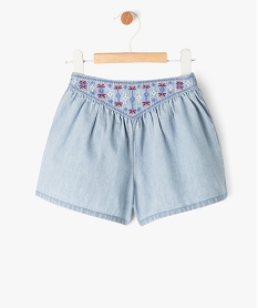 GEMO Short ample en toile avec ceinture brodée bébé fille bleu standard