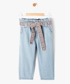 GEMO Pantalon en coton léger avec ceinture brodée bébé fille Bleu