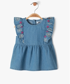 blouse a manches courtes avec volants brodes bebe fille bleuJ832301_1