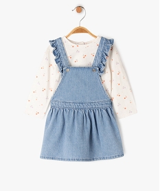 GEMO Ensemble 2 pièces bébé fille : robe + tee-shirt à manches longues Bleu