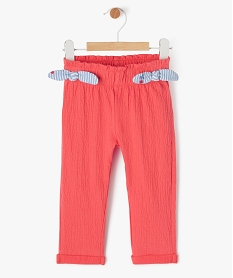 pantalon en maille legere gaufree et extensible bebe fille rose leggingsJ836101_1