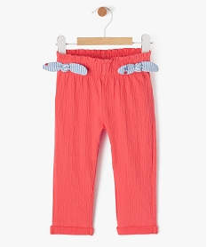 pantalon en maille legere gaufree et extensible bebe fille roseJ836101_1