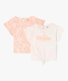 GEMO Tee-shirt manches courtes coupe loose bébé fille (lot de 2) Beige