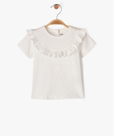 GEMO Tee-shirt manches courtes à plastron volanté bébé fille Blanc
