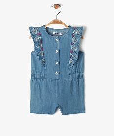 GEMO Combishort avec volants brodés sur les épaules bébé fille bleu standard