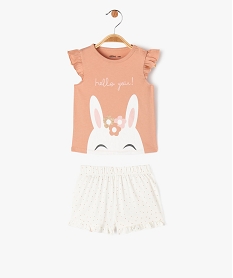 GEMO Pyjashort 2 pièces en coton avec motif lapin bébé fille Rose