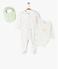 GEMO Ensemble de naissance 3 pièces pyjama + body + bavoir blanc standard